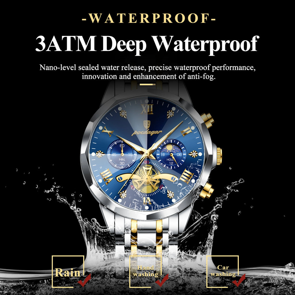 POEDAGAR Exquisite Business Men Watch Waterproof Luminous Chronograph Luxury Man Watches Stainless Steel Men's Quartz Wristwatch