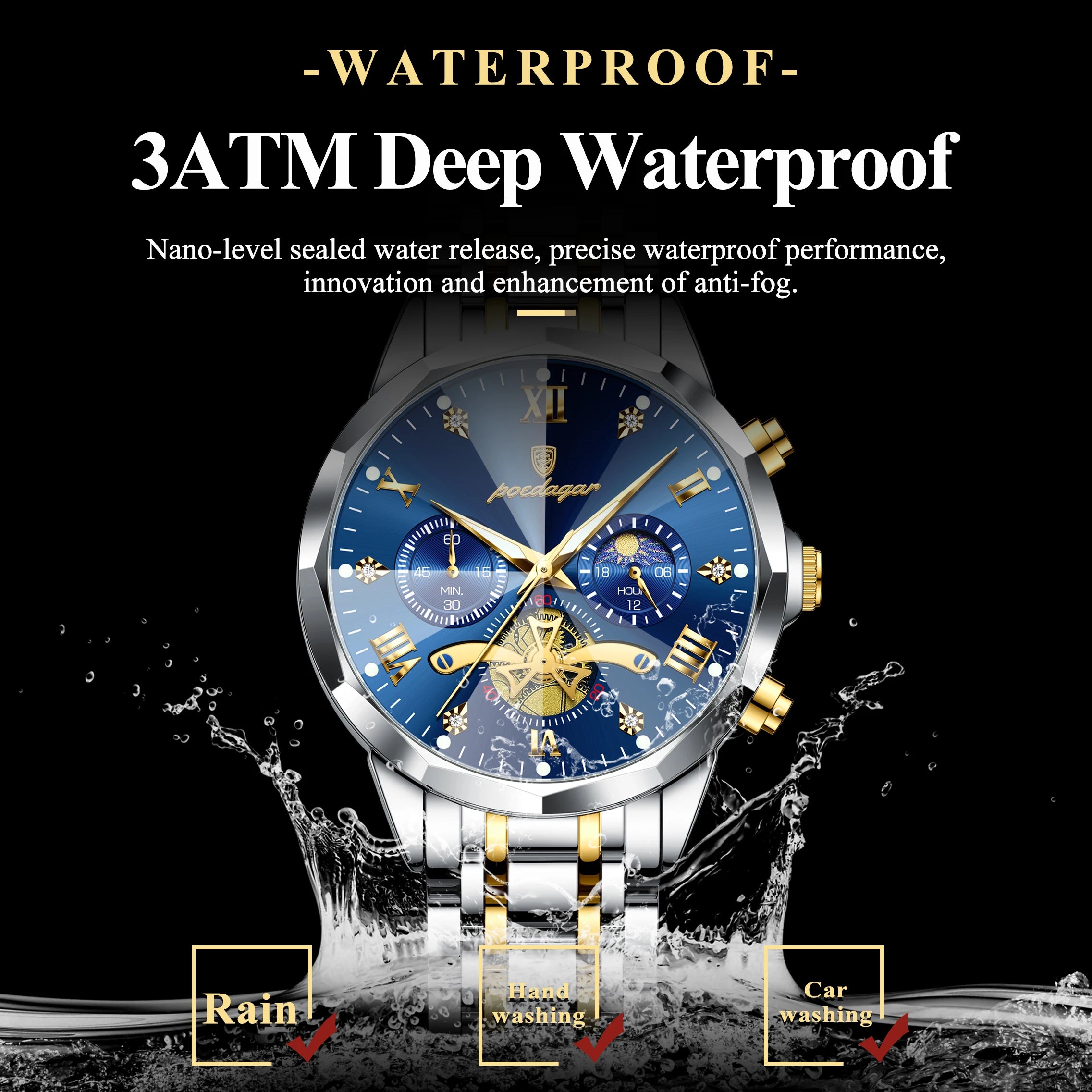 POEDAGAR Exquisite Business Men Watch Waterproof Luminous Chronograph Luxury Man Watches Stainless Steel Men's Quartz Wristwatch