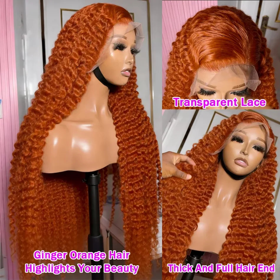 30 Inch #350 Ginger Orange Curly Wigs Human Hair 200 Density 13x6 Hd Lace Front Deep Wave Colored Human Hair Wigs Pre Plucked