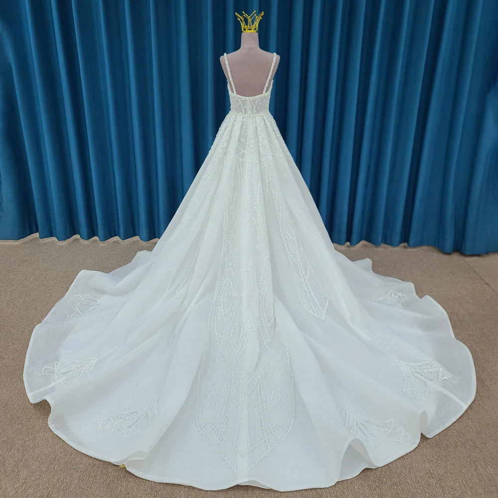 Brand New Classic Wedding Dress Customize Elegant Wedding Spaghetti Straps Floor-Length Organza Zipper Vestidos De Novia LSSM006