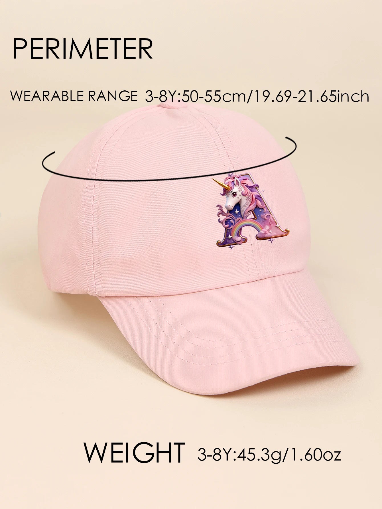1pc pink baby hat  Adjustable Youngsters' Baseball Cap with A-Z letter Rainbow Unicorn - Breathable Sun Hat for Boys and Girls A