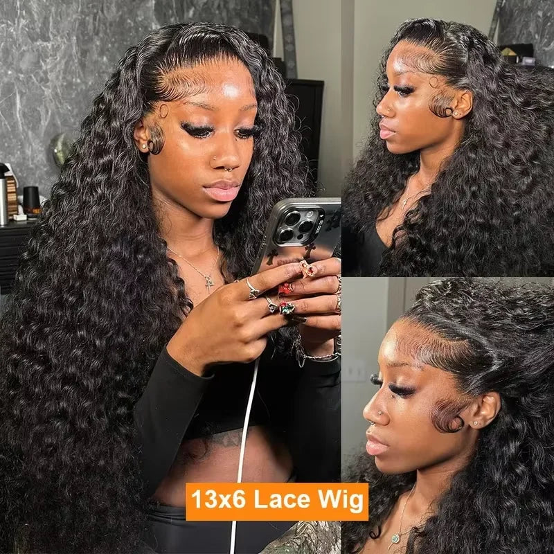 220% Density Deep Wave Lace Frontal Wig 13x4 13x6 HD Human Hair Lace Front Wigs For Women Water Wave Pre Plucked 7x6 Closure Wig