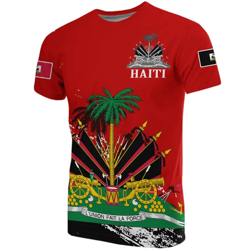 Summer New 3D Printing Caribbean Sea Haiti Flag T Shirt Men Fashion Cool Short Sleeves Women Hawaiian Y2k Tee Shirts Vintage Top