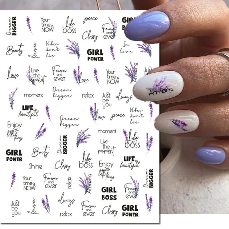 3d Nail Art Decals Grey Dry Florals Watercolor Nuance Flowers Adhesive Sliders Nails Stickers Decorations For Manicures Tips