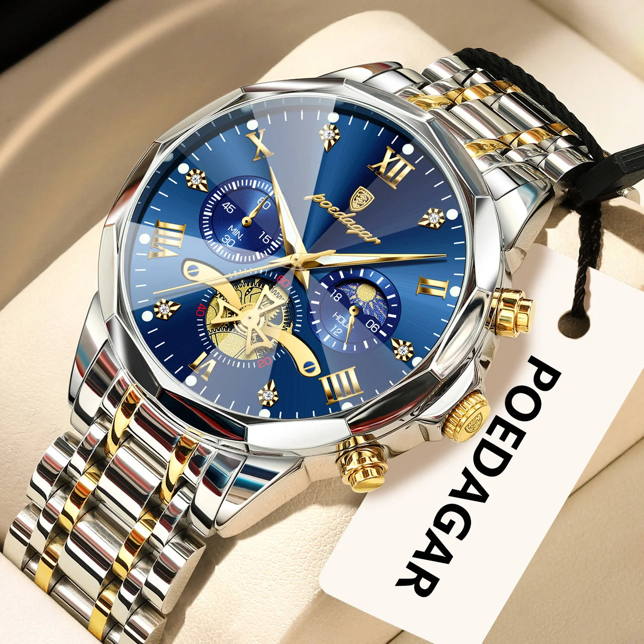 POEDAGAR Exquisite Business Men Watch Waterproof Luminous Chronograph Luxury Man Watches Stainless Steel Men's Quartz Wristwatch