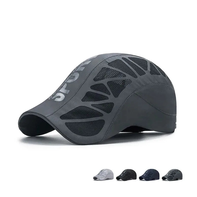 Men Quick Dry Hat Golf Driving Cycling Sports Letter Print Newsboy Flat Ivy Summer Baseball Caps Breathable Net Mesh Sunhat