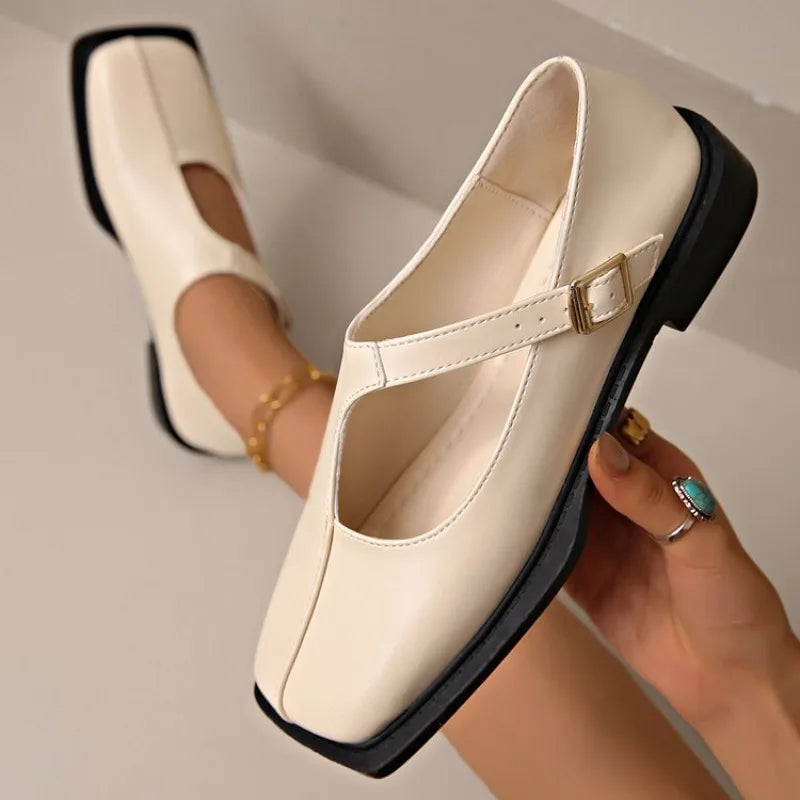 Comemore Retro Loafers Women's Autumn Fashion Square Head Low-heeled Single Shoes Female Shallow Mouth Temperament Mocasines