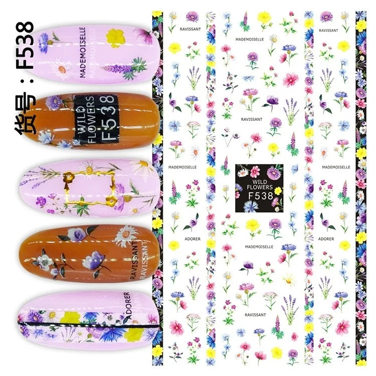 3d Nail Art Decals Grey Dry Florals Watercolor Nuance Flowers Adhesive Sliders Nails Stickers Decorations For Manicures Tips