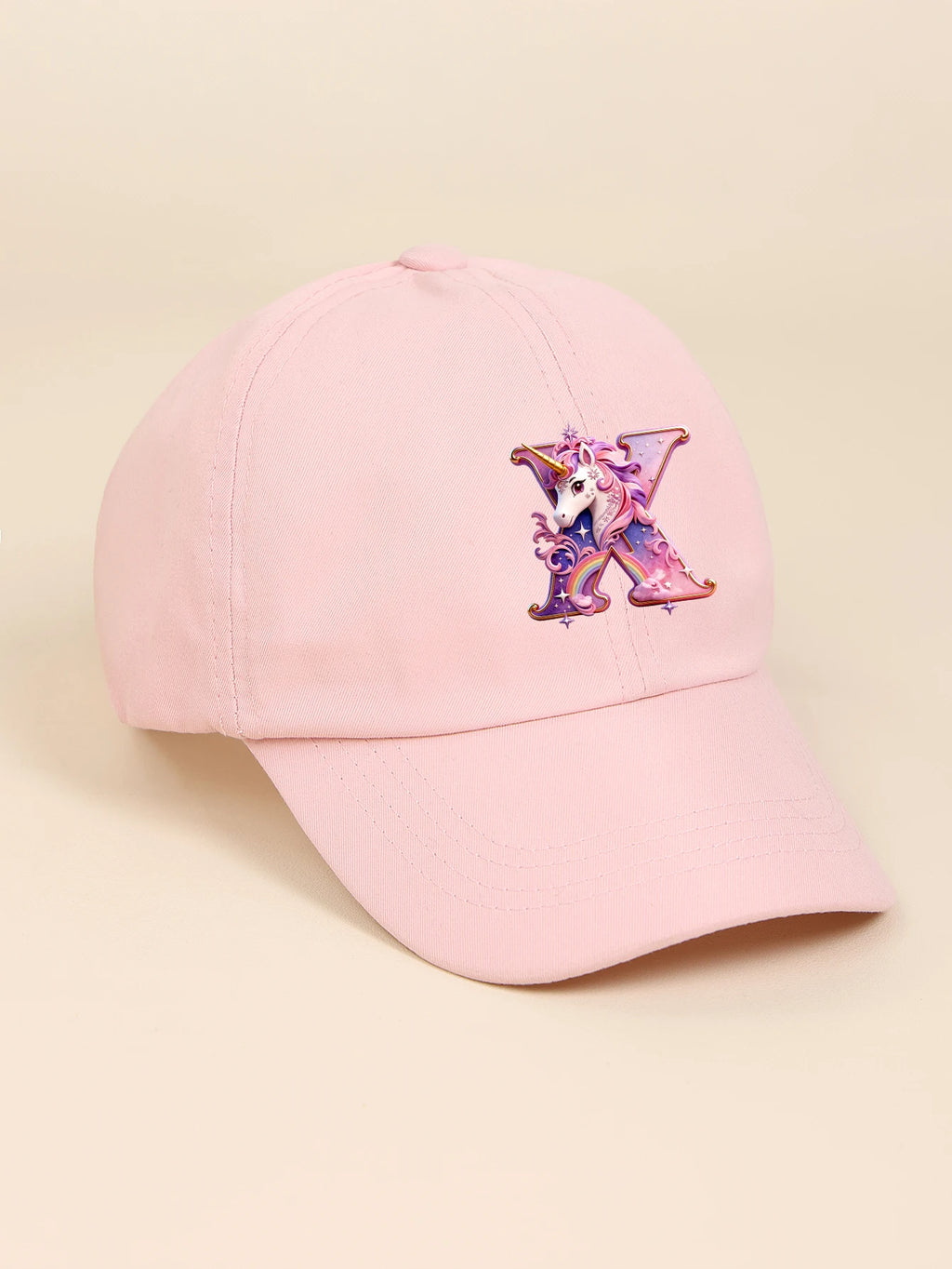1pc pink baby hat  Adjustable Youngsters' Baseball Cap with A-Z letter Rainbow Unicorn - Breathable Sun Hat for Boys and Girls A