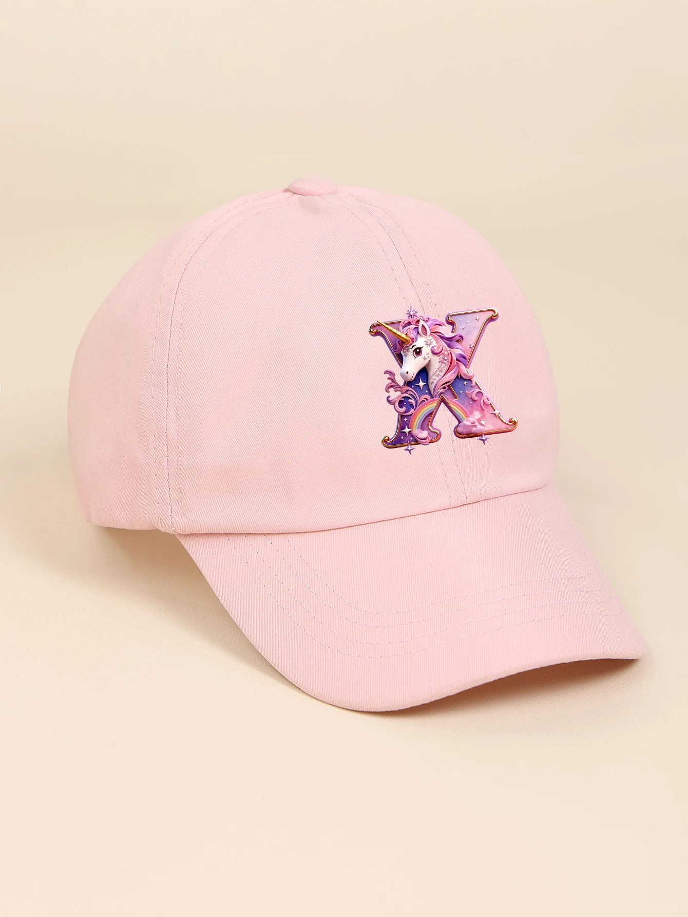 1pc pink baby hat  Adjustable Youngsters' Baseball Cap with A-Z letter Rainbow Unicorn - Breathable Sun Hat for Boys and Girls A