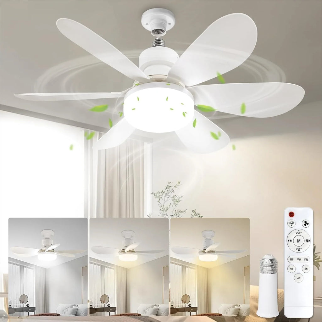 Socket Fan Light with Remote, Portable Ceiling Fan for Bedroom, Kitchen, Living Room, E26 Base 40W Dimmable 3000K-6000K