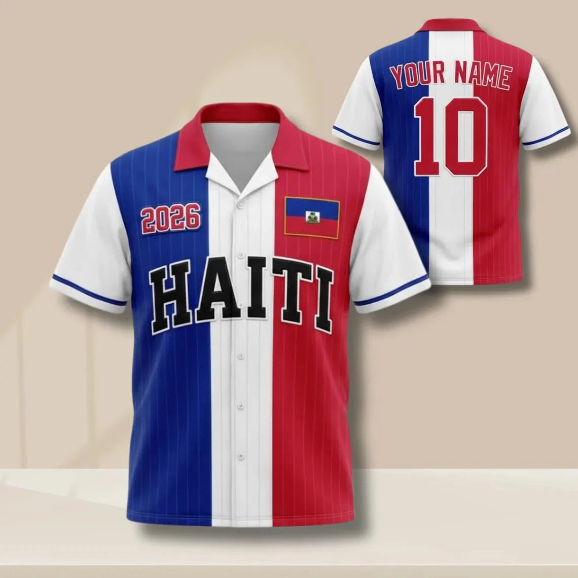 Haiti 2026 Print Custom Diy Sports Jersey Personalized Name Number Short Sleeve Button Up Shirt For Haiti Supporters Daily Tops