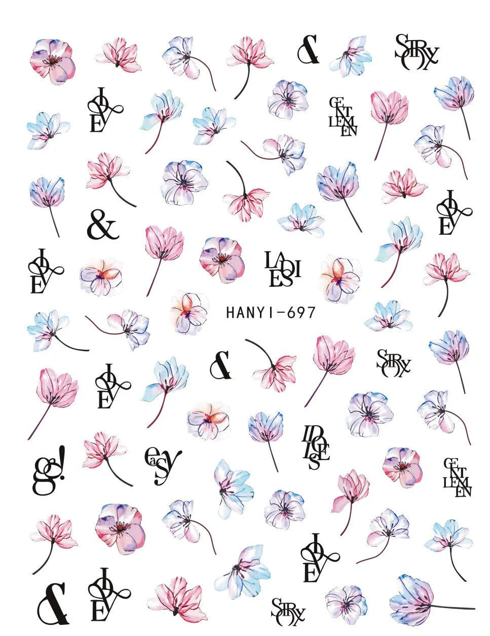 3d Nail Art Decals Grey Dry Florals Watercolor Nuance Flowers Adhesive Sliders Nails Stickers Decorations For Manicures Tips