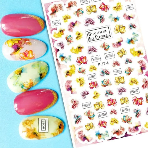 3d Nail Art Decals Grey Dry Florals Watercolor Nuance Flowers Adhesive Sliders Nails Stickers Decorations For Manicures Tips