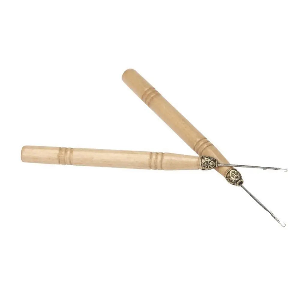 Crochet Hooks Kit Wood Handle Crochet Needles Yarn Weave Knitting Needles Set DIY Weaving Tool Wig Hair Extension Crochet Needle
