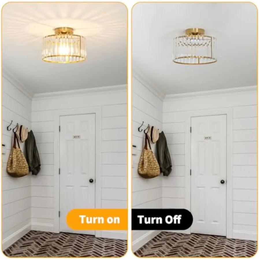 Crystal Ceiling Light Fixture, Modern Semi Flush Mount Ceiling Light, Hallway Lighting Fixtures Chandelier for Kitchen, Close T