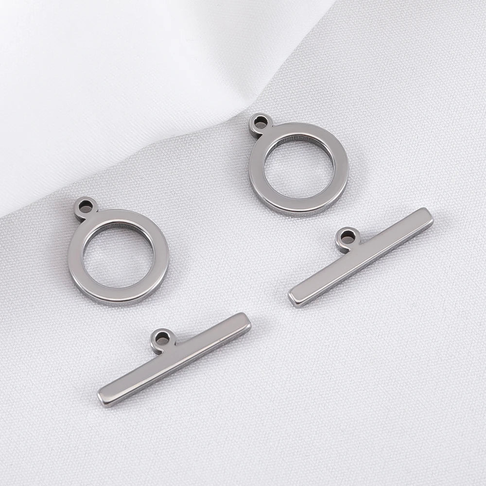 5 Sets Stainless Steel Toggle Jewelry OT Clasps Connectors Flat Round Toggle T Bar Clasp DIY Necklace Bracelet Earring Findings