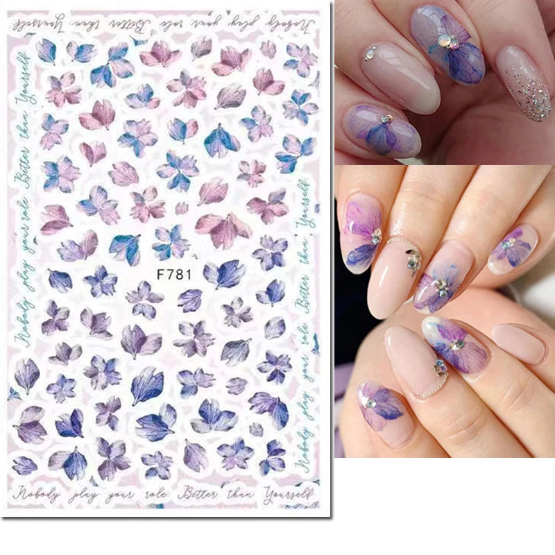 3d Nail Art Decals Grey Dry Florals Watercolor Nuance Flowers Adhesive Sliders Nails Stickers Decorations For Manicures Tips