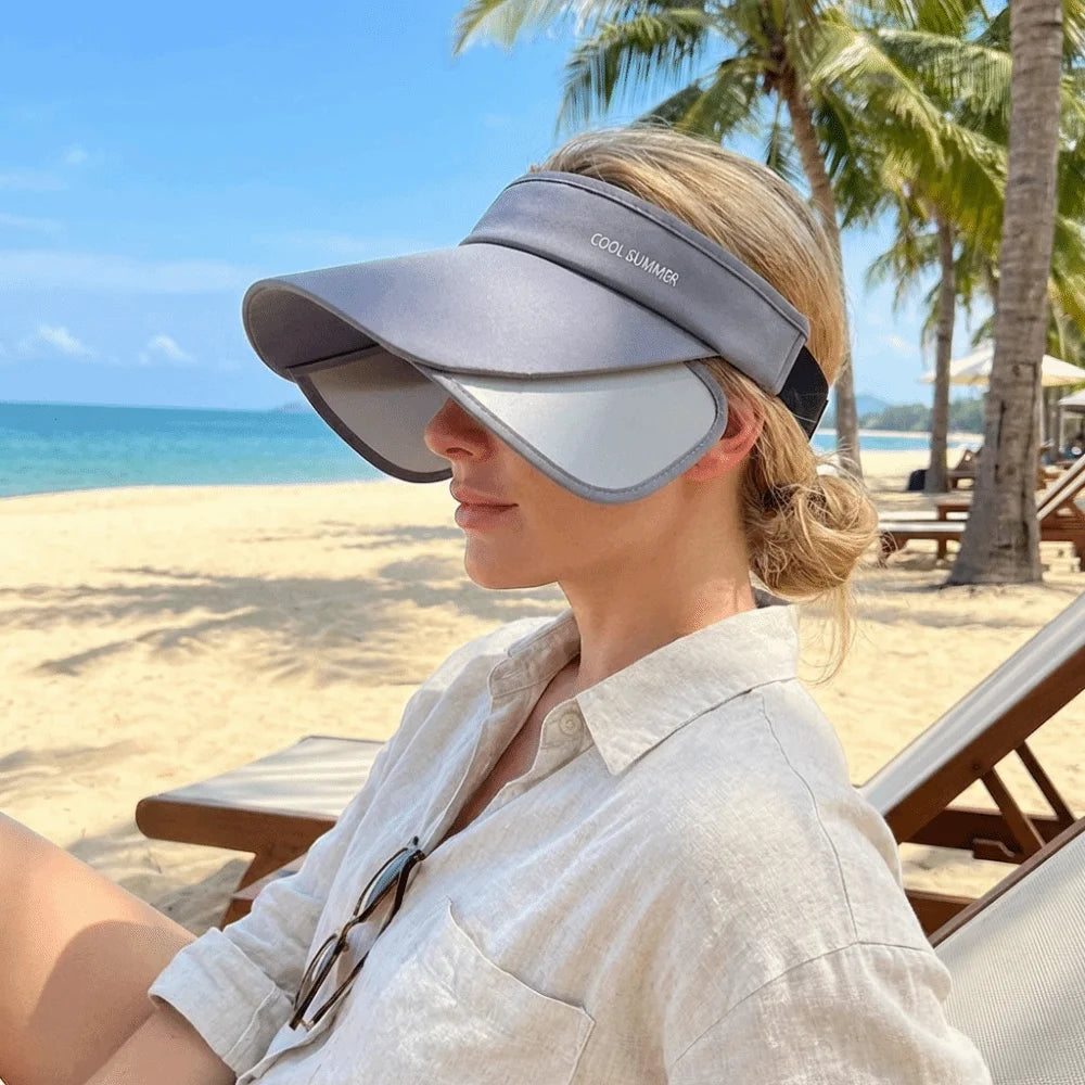 Breathable Sun Protection Hat Adjustable Lightweight Stretchable Brim Hat Polyester Solid Color Empty Top Sun Hat Versatile