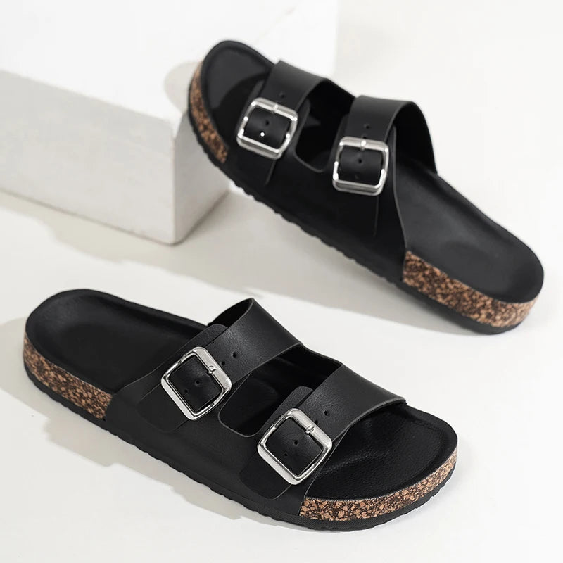 Men's simple and fashionable buckle cover, flat heel, one line drag, multiple sizes