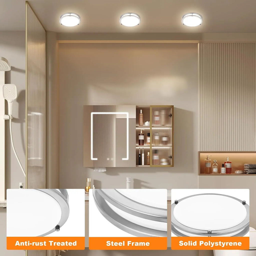7.5 Inch Round Brushed Nickel LED Ceiling Light Flush Mount with 5 Color Temperatures for Kitchen Bathroom Bedroom