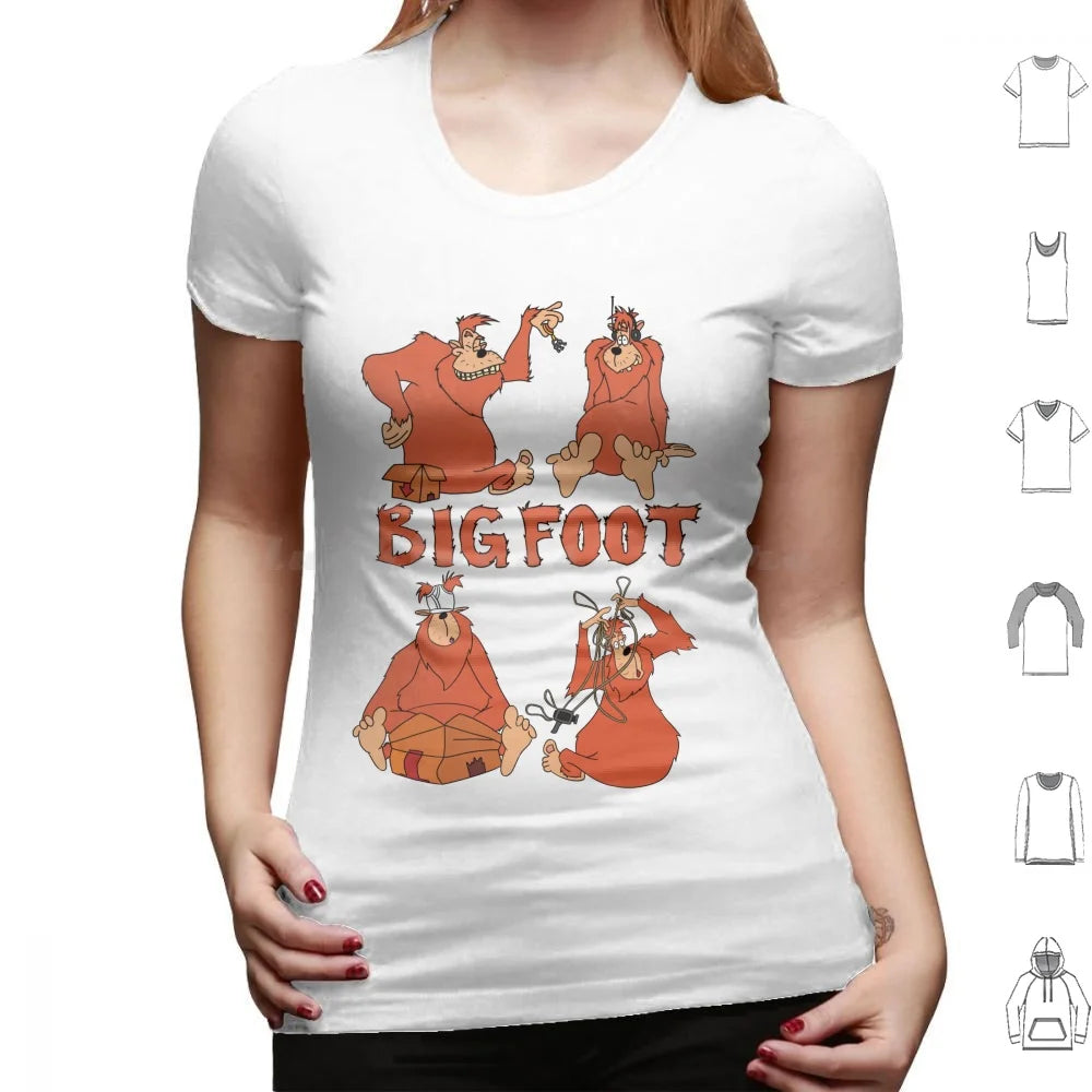 Bigfoot T Shirt Big Size 100% Cotton Bigfoot Sasquatch A Movie Cartoon Toon Retro Throwback 90s Headphones Keys Underwear Video
