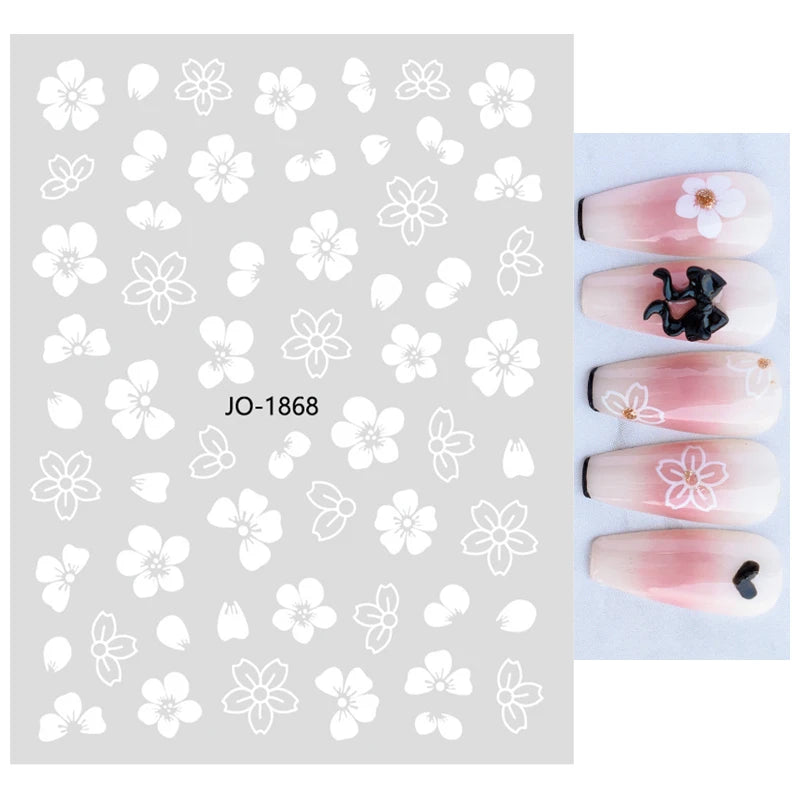 3d Nail Art Decals Grey Dry Florals Watercolor Nuance Flowers Adhesive Sliders Nails Stickers Decorations For Manicures Tips