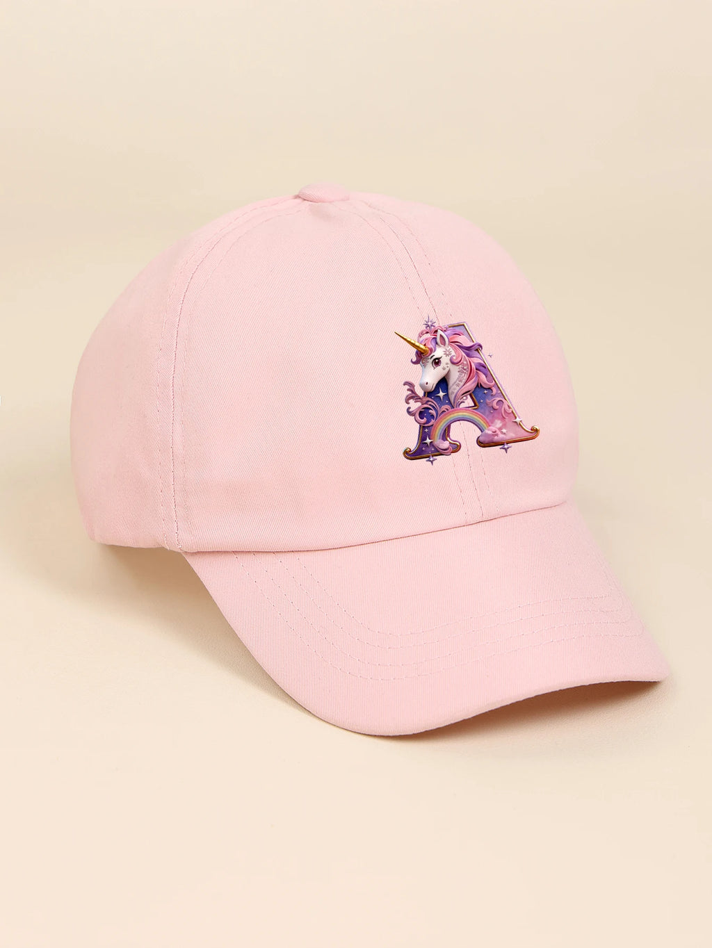 1pc pink baby hat  Adjustable Youngsters' Baseball Cap with A-Z letter Rainbow Unicorn - Breathable Sun Hat for Boys and Girls A