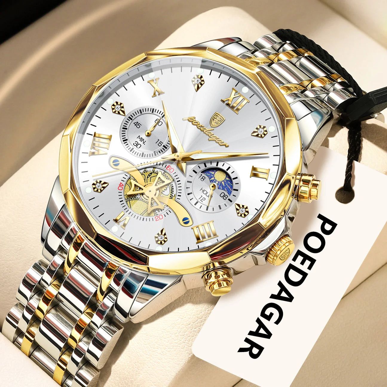 POEDAGAR Exquisite Business Men Watch Waterproof Luminous Chronograph Luxury Man Watches Stainless Steel Men's Quartz Wristwatch
