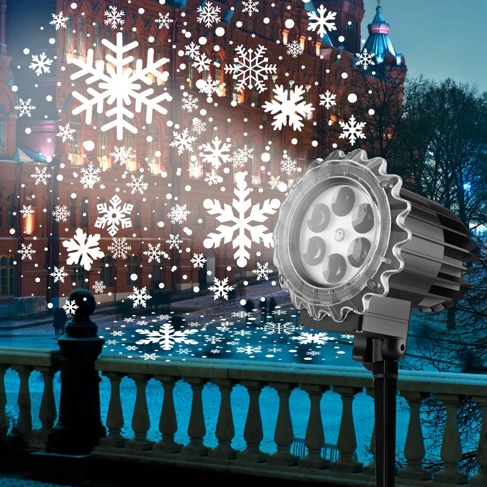 LED Christmas Snowflake Projector Lights Dynamic Rotating Outdoor Landscape Christmas Light 9W White Snow Outdoor Holiday Lights