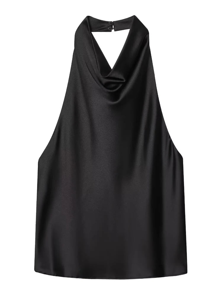HXAO Top Women Halter Satin Women Tops Backless Corset Top Vest Yellow Pink Black Summer Elegant Sexy Tops Tank Vestidos