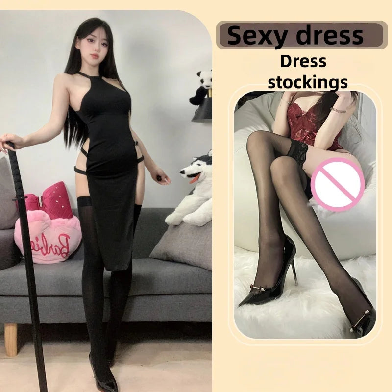 New Style Atmosphere, Emotional Fun Underwear, Sexy Solid Color, Sleeveless Hollow Side Slit, High Waist Tight-fitting Dress