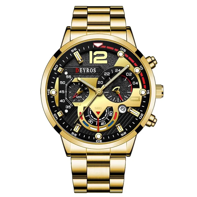 Fashion Men's Watches Stainless Steel Band Analog Quartz Wristwatch with Calendar