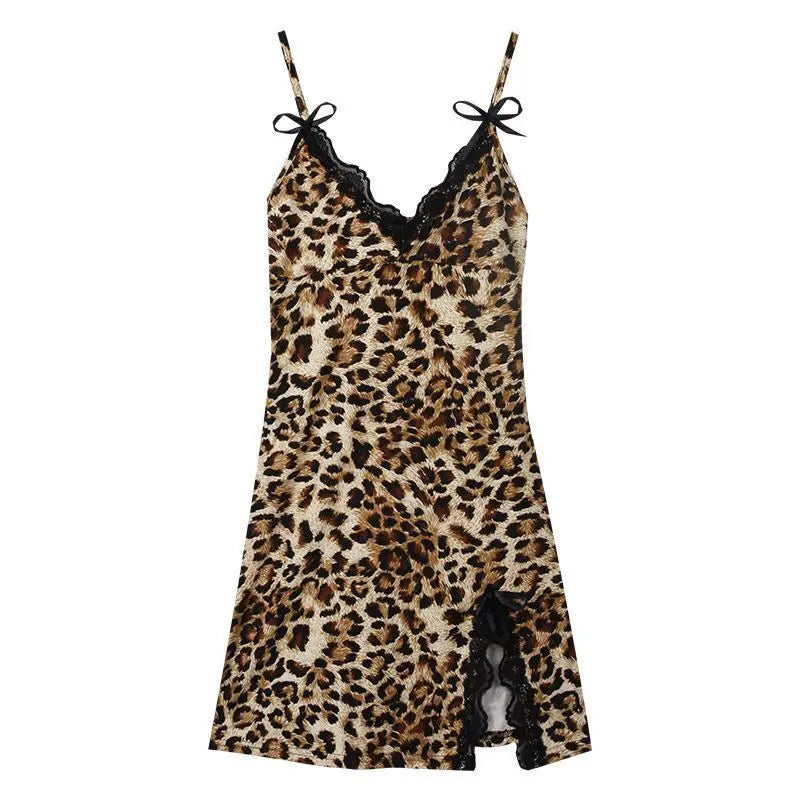 New Sexy Leopard Print Camisole Nightgown Erotic Lingerie Passionate Allure Lace Bow Bed Flirting Set Women's Sexy Lingerie