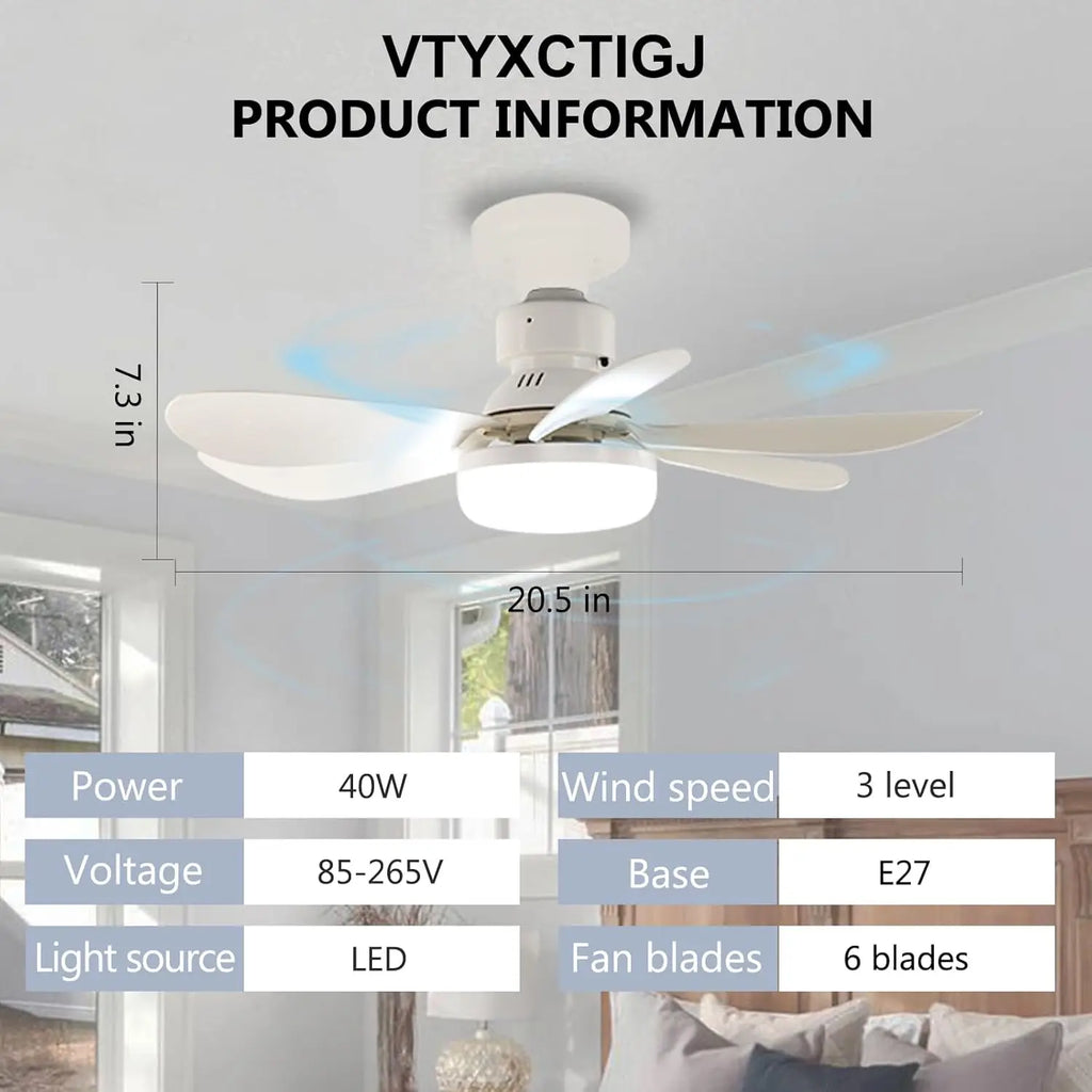 Socket Fan Light with Remote, Portable Ceiling Fan for Bedroom, Kitchen, Living Room, E26 Base 40W Dimmable 3000K-6000K