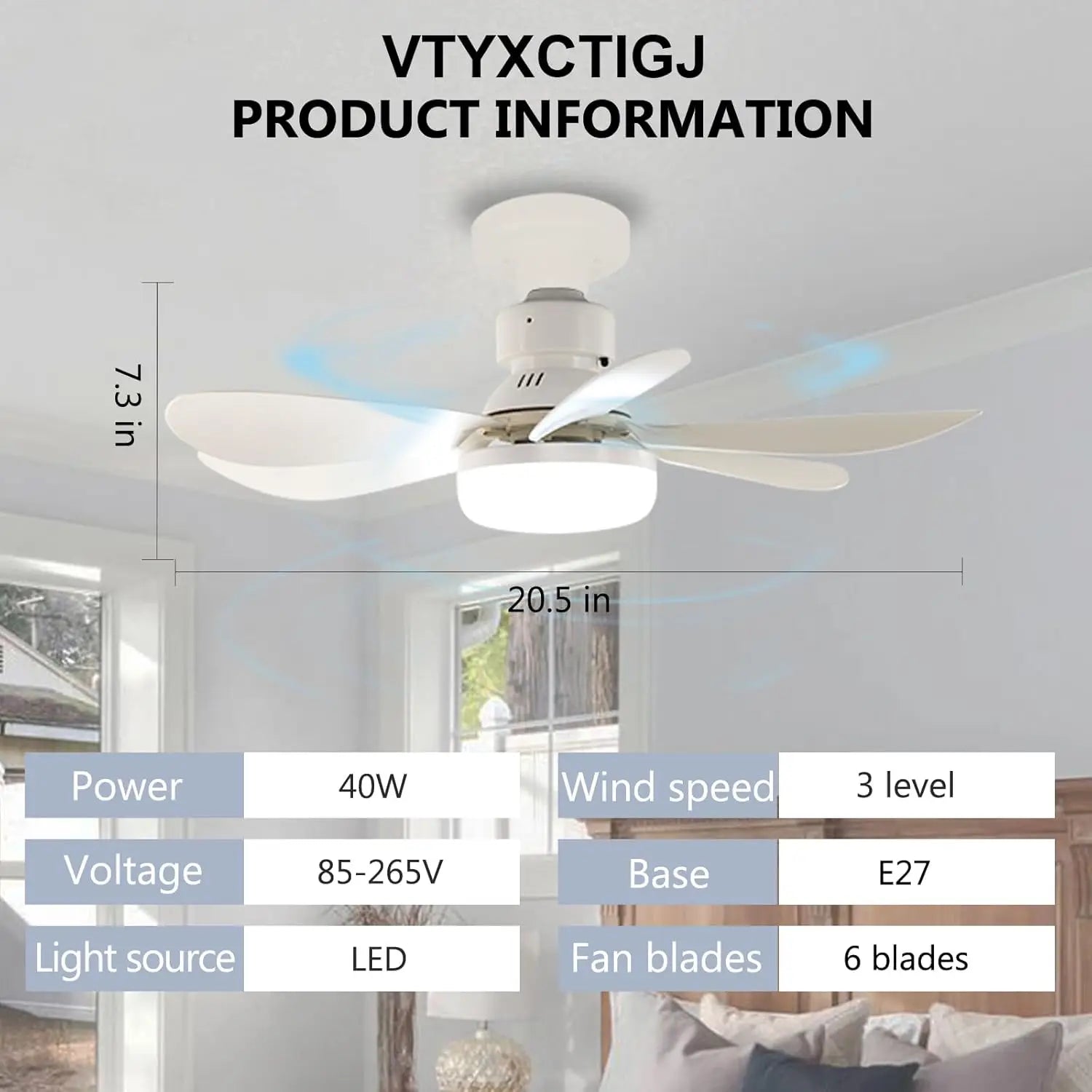Socket Fan Light with Remote, Portable Ceiling Fan for Bedroom, Kitchen, Living Room, E26 Base 40W Dimmable 3000K-6000K