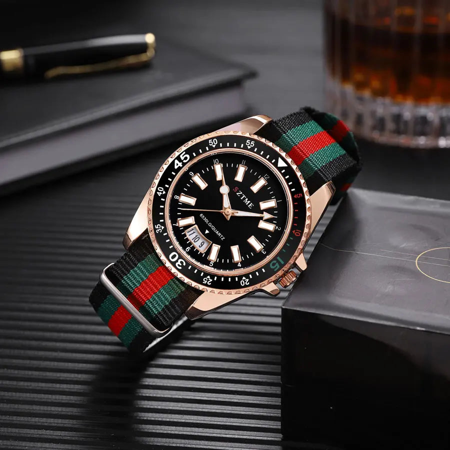 New fashionable men's nylon strap calendar watch, luxurious and simple business men's and women's night light quartz watch