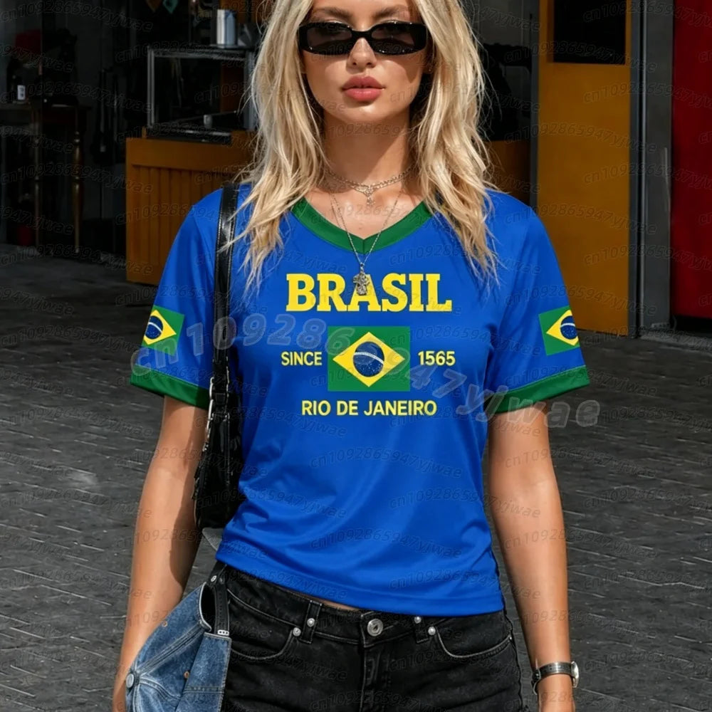 2026 Summer Women Men Brazil Flag Soccer Jersey Short Sleeve T-Shirts Family Sport Apparel, Gift For Brasil Fans Women T-Shirt