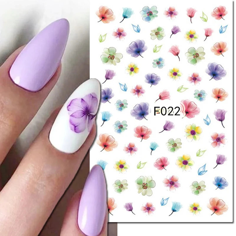 3d Nail Art Decals Grey Dry Florals Watercolor Nuance Flowers Adhesive Sliders Nails Stickers Decorations For Manicures Tips