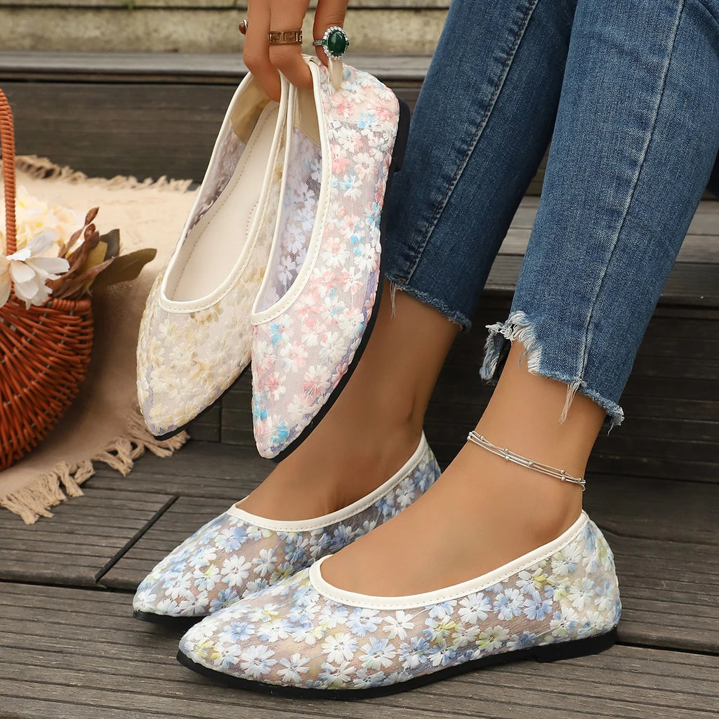 Summer Elegant Flower Low Heel Casual Shoes Fashionable Hot Selling New Comfortable and Lightweight Large Size Women's Shoes