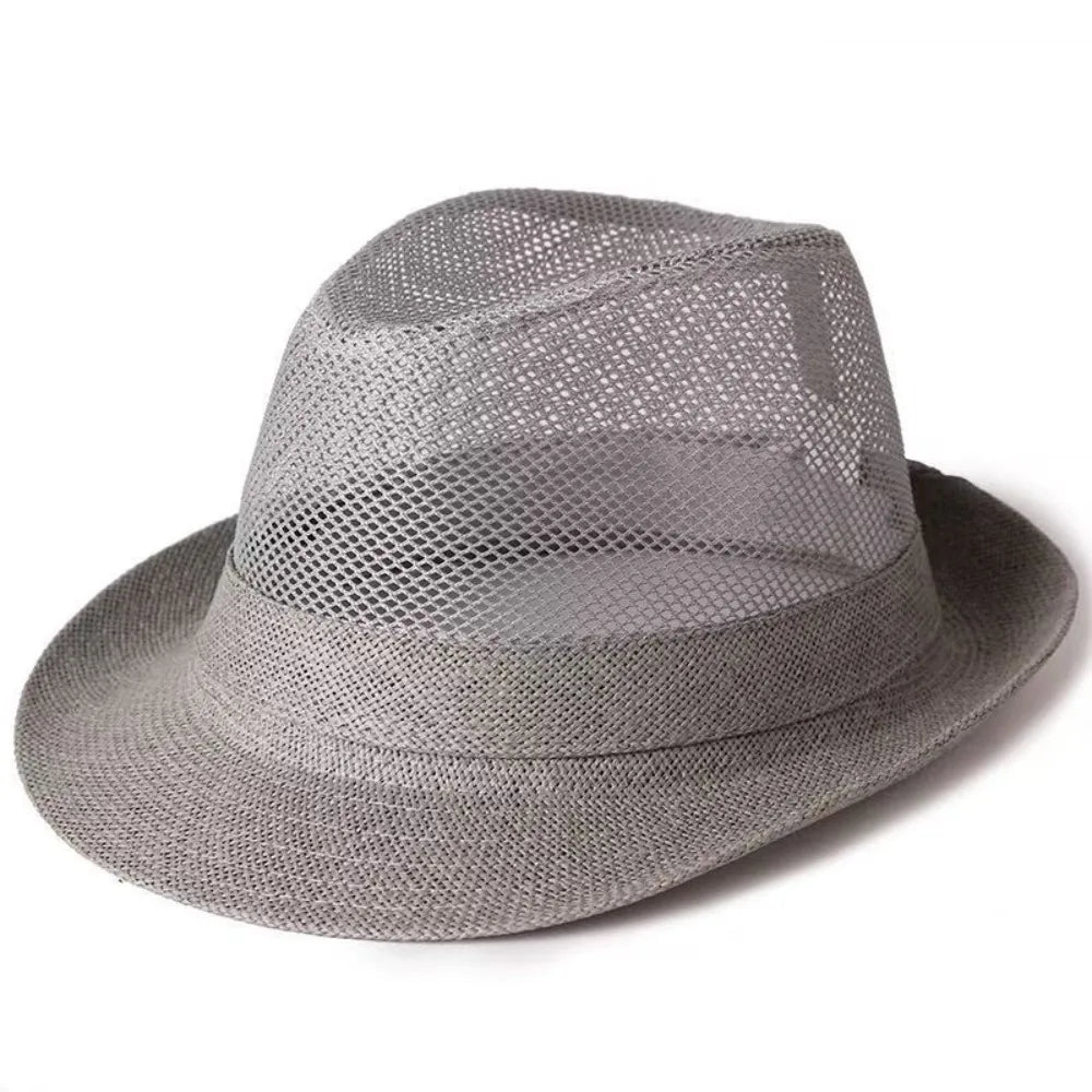 Fashion Breathable Mesh Top Hat Solid Color Lightweight Hollow Sun Hat Sun Protection Rolled Brim Beach Jazz Cap Casual Wear