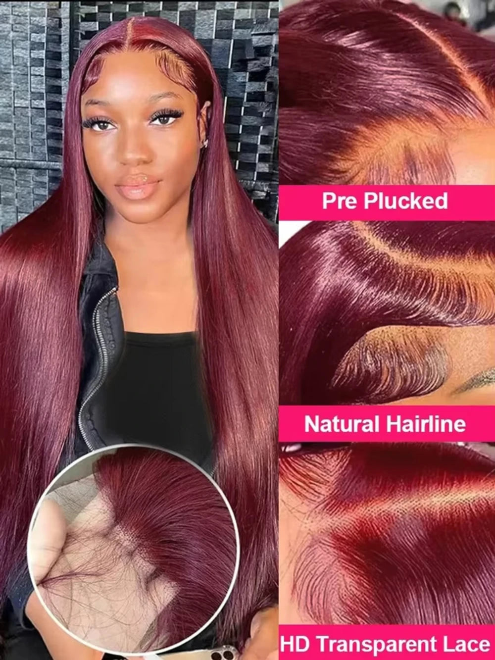 99J Colored Straight Human Hair Wigs Burgundy 13x6 13x4 HD Lace Frontal Wigs For Women 220 Density Lace Front Human Hair Wig